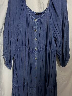 Mlle Gabrielle Blue Button-Front Peasant Tunic